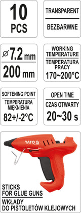 10 PCS SET GLUE STICKS 7,2X200MM TRANSP (YT-82440)