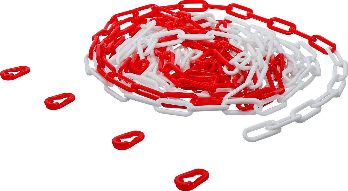 BARRIER CHAIN | RED / WHITE | 4 SNAP HOOKS | PLASTIC | 7.5 M (80816)