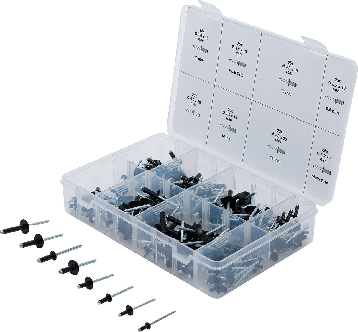 BLIND RIVETS ASSORTMENT | ALUMINIUM | Ø 3.2 - 4.8 MM | 200 PCS. (85224)