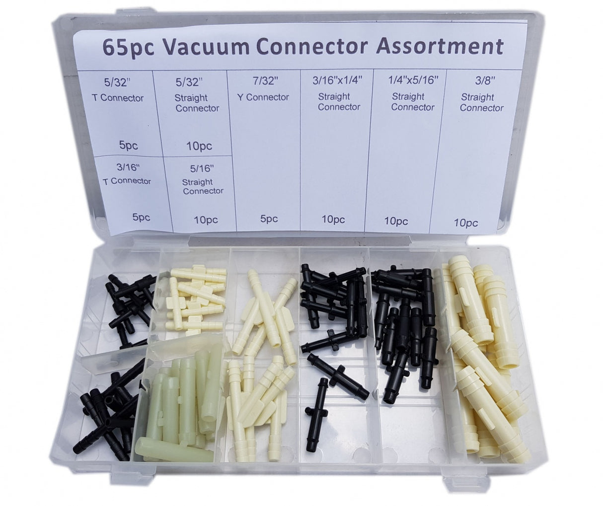 T AND Y CONNECTOR ASSORTMENT | FOR RUBBER AND PLASTIC HOSES | 65 PCS. (VC65)