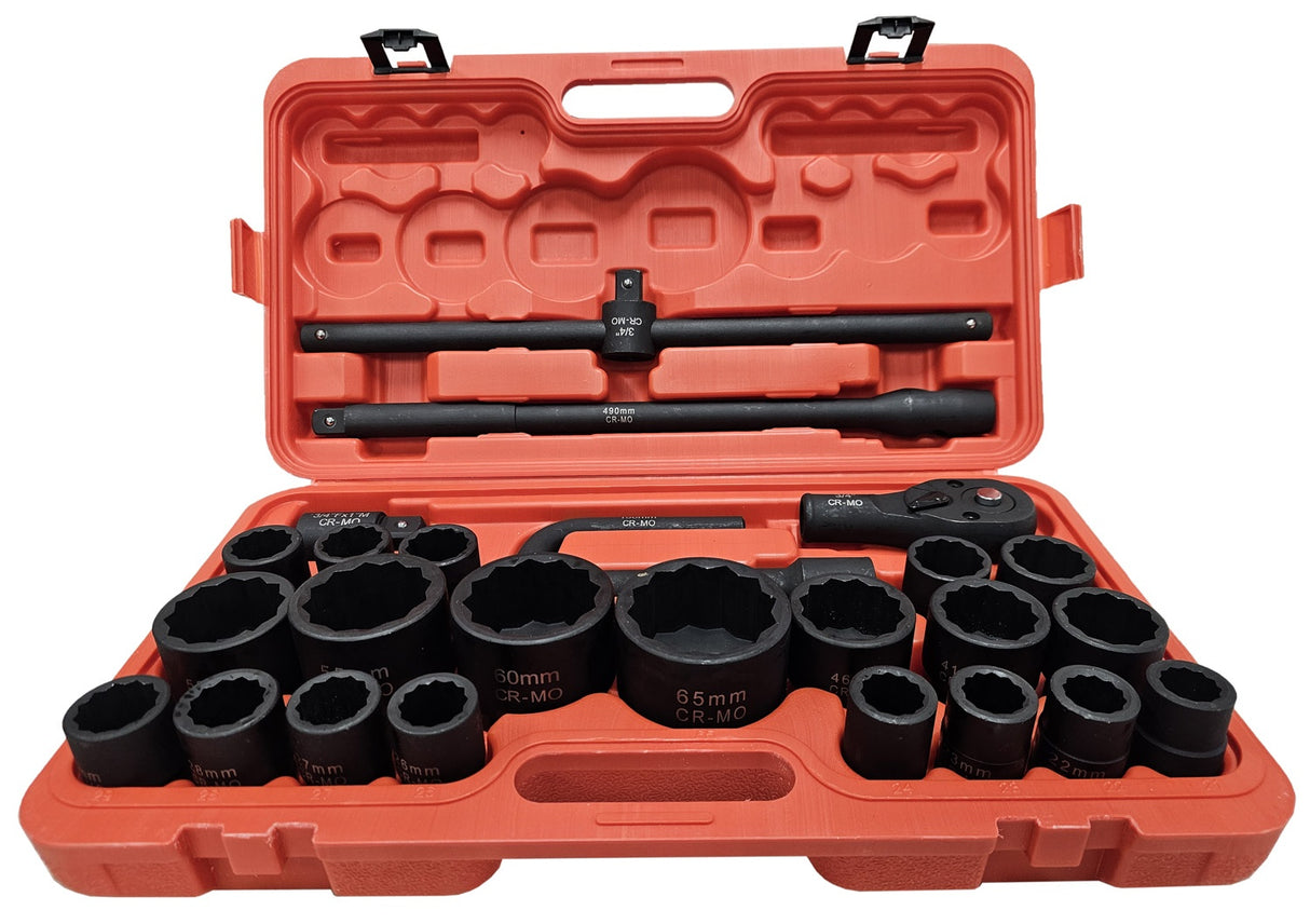 IMPACT SOCKET SET | CR-MO | 12-POINT | 25 MM (1") | 20 MM (3/4") | 26 PCS. (SLS26A)