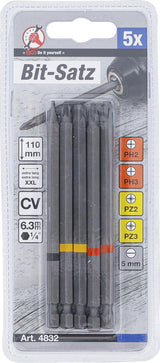 BIT-SET | 6.3 MM (1/4") DRIVE | CROSS SLOT PH, CROSS SLOT PZ, SLOT SL | LENGTH 110 MM | 5 PCS. (4832)