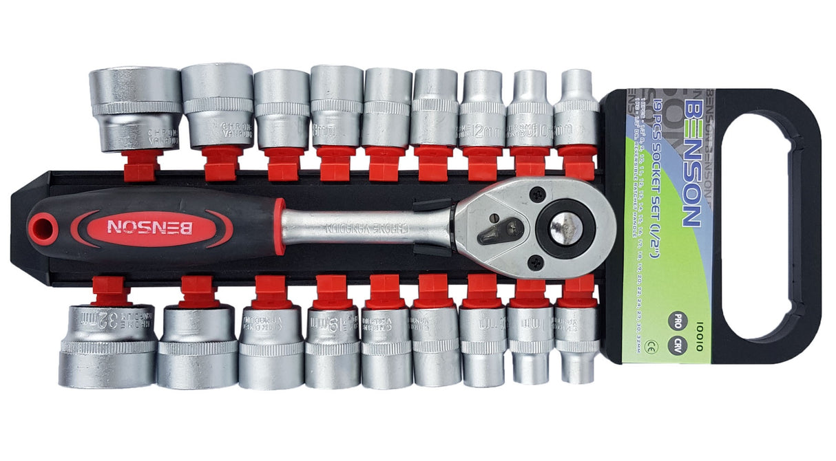SOCKET SET WITH RATCHET | 12.5 MM (1/2") | 8-32 MM | 19 PCS. (ES10010)