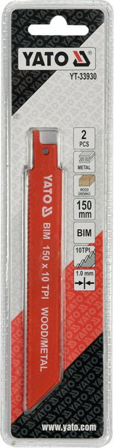 SABRE SAW BLADES BIM 150MM 10TPI 2PCS (YT-33930)