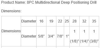 MULTIFUNCTIONAL DEEP POSITIONING DRILL BITS/BURRS 16-35 MM DEPTH LIMITED BY LED, 8 PCS. (SK8612)