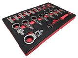 SET OF INSERTED WRENCHES | RATCHETING RING / OPEN FOR BRAKE HOSES | 8 - 22 MM | 19 PCS. (RWF19S)