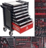 TOOL CABINET ON WHEELS | METAL WORKTOP | WITH TOOLS | 7 DRAWERS / 1 DOOR | 322 TOOLS (H7002)