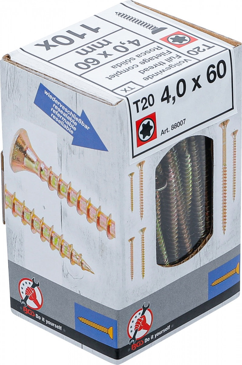 MULTI-PURPOSE SCREWS | T-STAR (FOR TORX) T20 | 4.0 X 60 MM | 110 PCS. (88007)