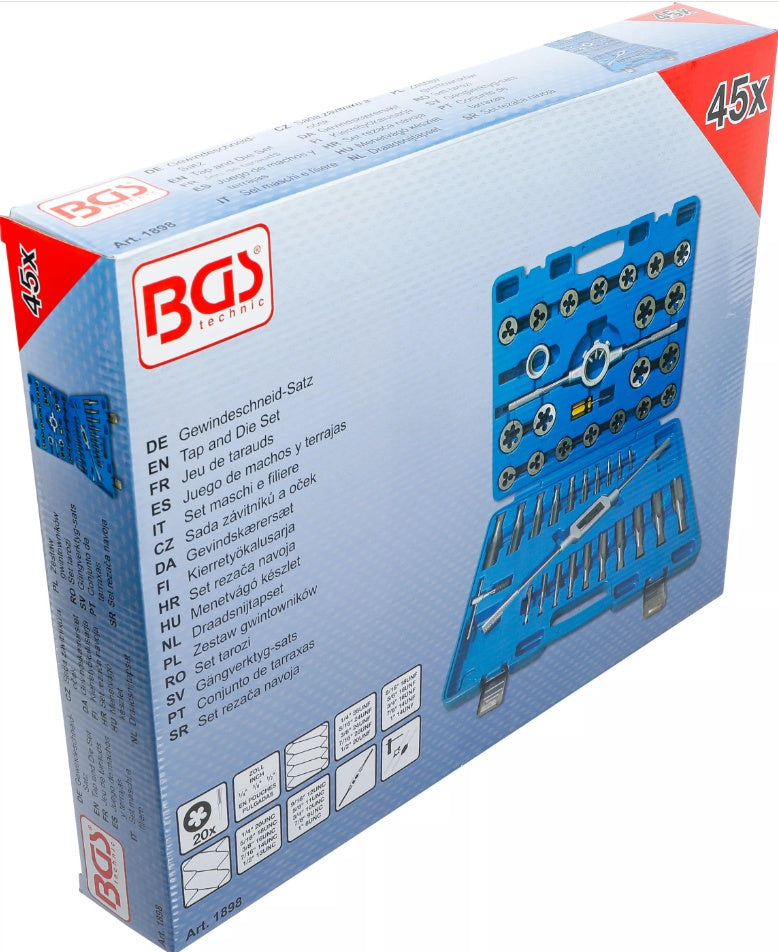 TAP AND DIE SET | INCH SIZES | 1/4" - 1" | 45 PCS. (1898)