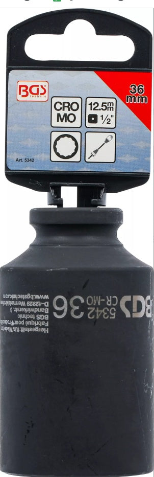 IMPACT SOCKET, 12-POINT, DEEP | 12.5 MM (1/2") DRIVE | 36 MM (5342)