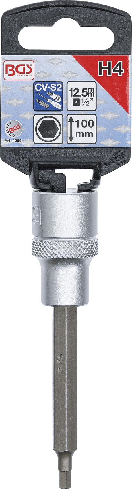 BIT SOCKET | LENGTH 100 MM | 12.5 MM (1/2") DRIVE | INTERNAL HEXAGON 4 MM (4259)
