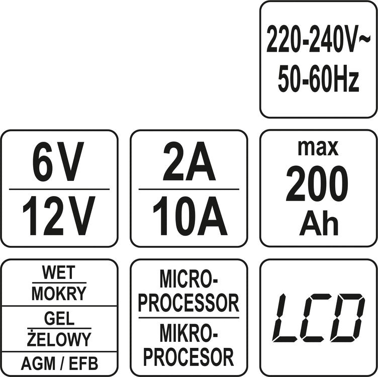 ELECTRONIC BATTERY CHARGER 6V/2A, 12V/10 (YT-83002)