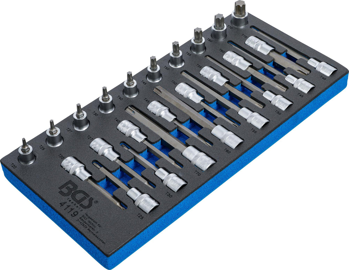 TOOL TRAY 1/3: BIT SOCKET SET | 12.5 MM (1/2") | T-STAR (FOR TORX) | 26 PCS. (4119)