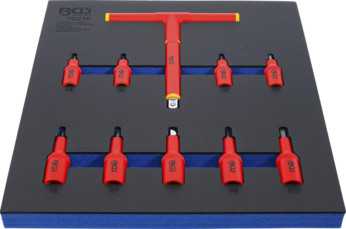TOOL TRAY 2/3: VDE BIT SOCKET SET | 10 MM (3/8") / 12.5 MM (1/2") DRIVE | INTERNAL HEXAGON 4 - 10 MM | 10 PCS. (70216)
