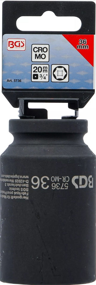 IMPACT SOCKET HEXAGON, DEEP | 20 MM (3/4") DRIVE | 36 MM (5736)