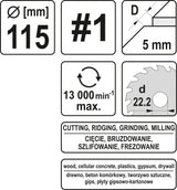 DISC/CUTTER FOR WOOD 115 MM, NO1 (YT-59173)