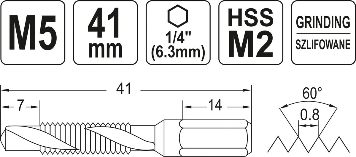 COMBINED DRILL TAP M5 HEX (YT-44842)