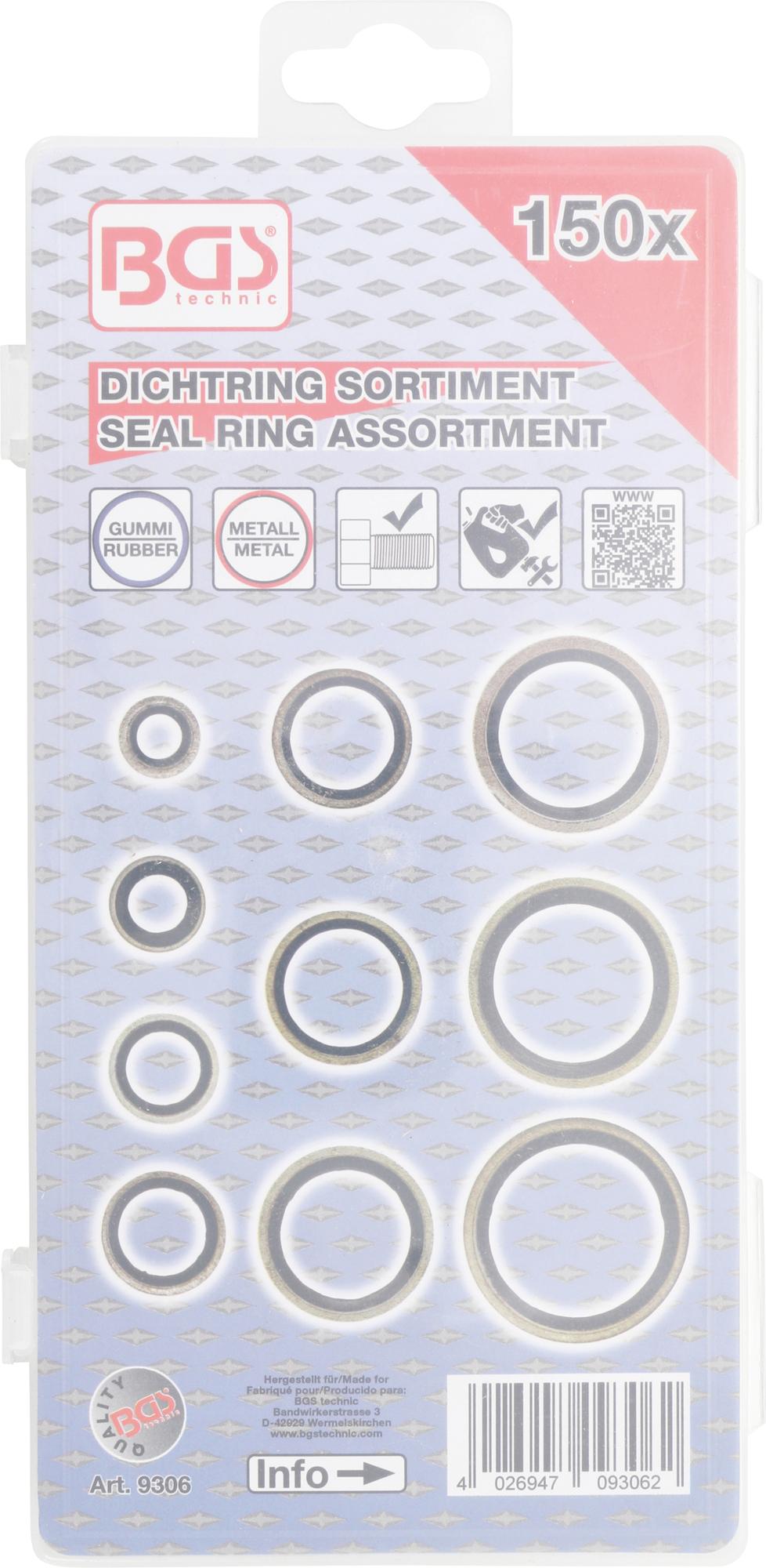 SEAL RING ASSORTMENT | METAL | WITH RUBBER SEALING BEAD | 150 PCS. (9306)