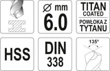 TWIST DRILL BIT HSS-TIN 6 MM (YT-44654)