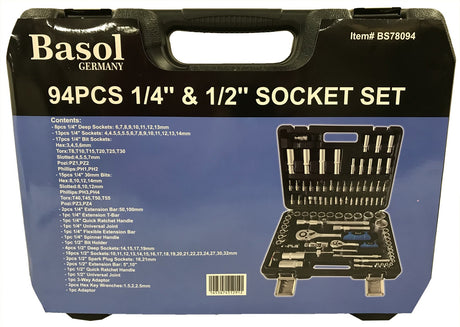 SOCKET SET | 6.3 MM (1/4") + 12.5 MM (1/2") | 94 PCS. (BS78094)
