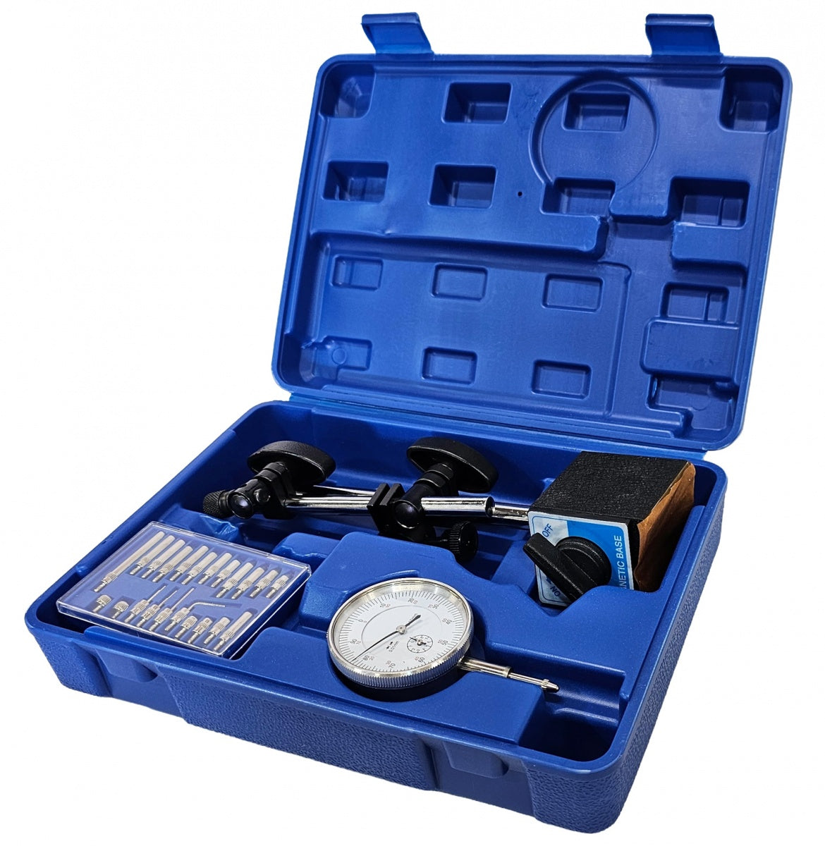 DIAL INDICATOR WITH STAND ON MAGNETIC HOLDER + TIP SET (1937S)