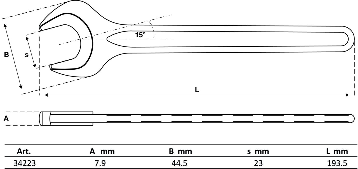 SINGLE OPEN END SPANNER | DIN 894 | 23 MM (34223)