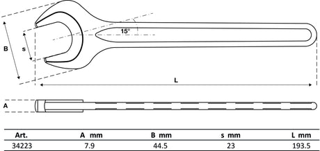 SINGLE OPEN END SPANNER | DIN 894 | 23 MM (34223)