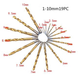 DRILL BIT SET | HSS-TITANIUM | 1 - 10 MM | 19 PCS. (EW-0019)