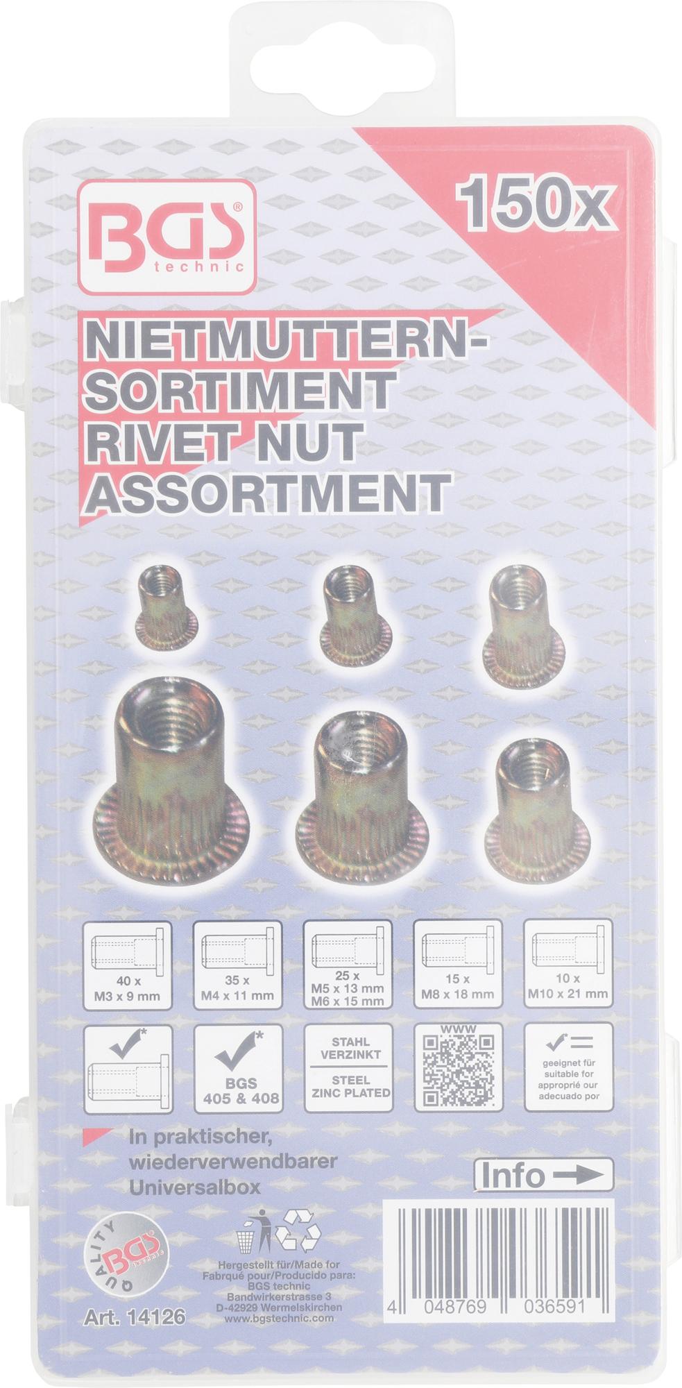 RIVET NUTS ASSORTMENT | GALVANIZED STEEL | 150 PCS. (14126)
