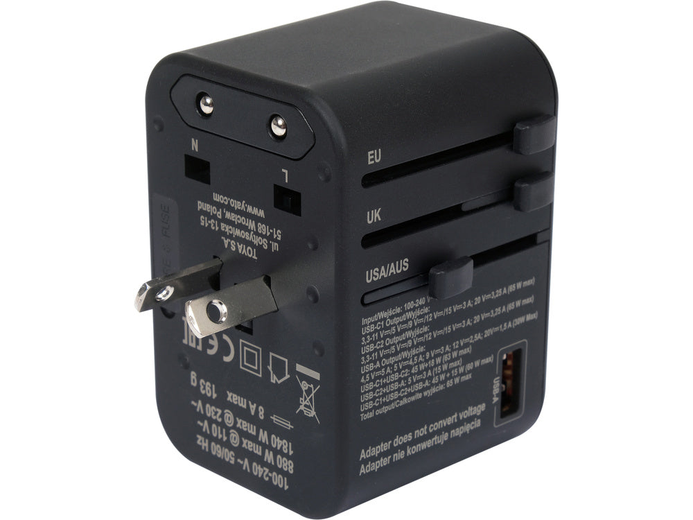 TRAVEL ADAPTER UNIV. USB, USB-C 65W (YT-81303)
