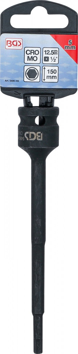 IMPACT BIT SOCKET | LENGTH 150 MM | 12.5 MM (1/2") DRIVE | INTERNAL HEXAGON 5 MM (5490-H5)