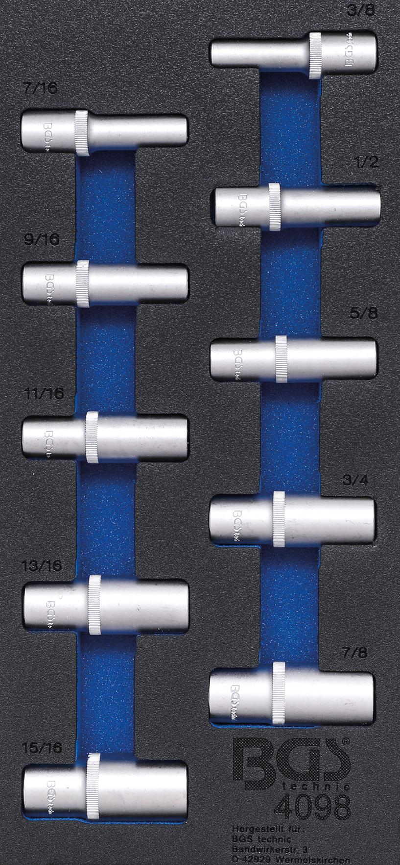 TOOL TRAY 1/3: SOCKETS | 12.5 MM (1/2") | INCH SIZES | DEEP | 10 PCS. (4098)