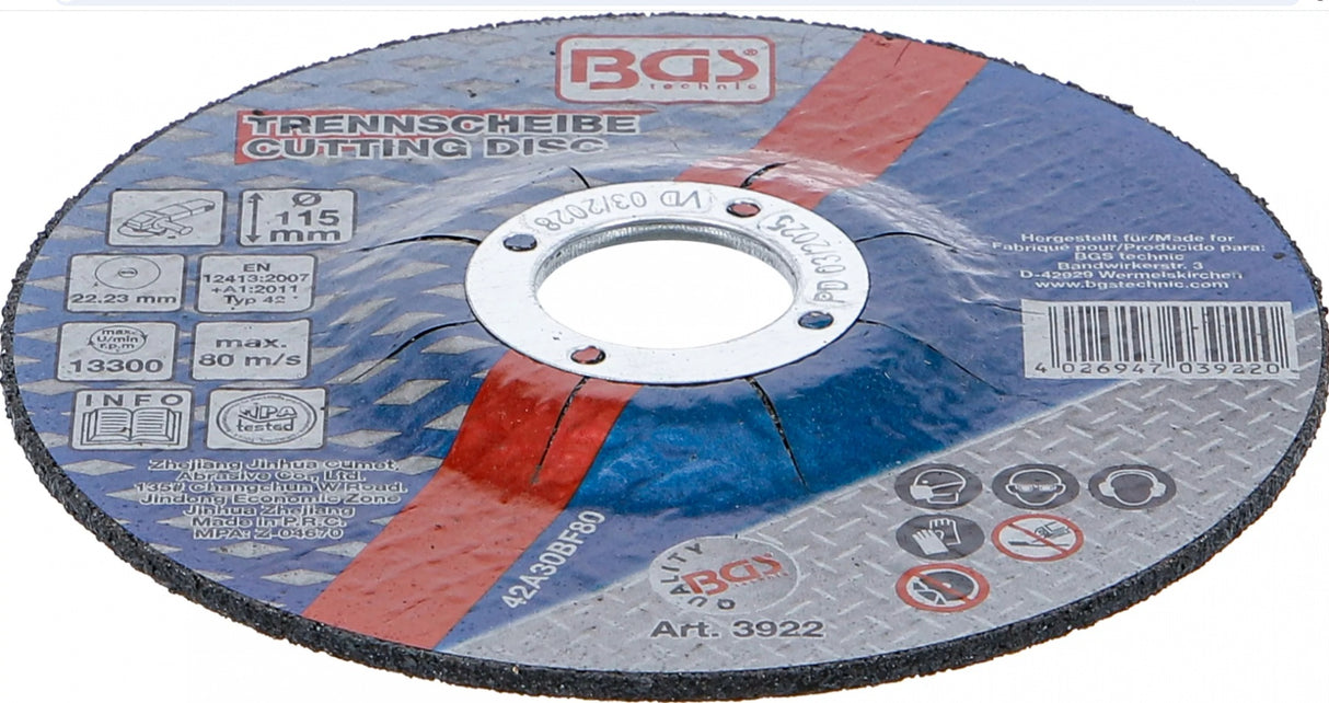CUTTING DISC FOR METAL | Ø 115 X 2.5 X 22.2 MM | TYPE 42 (3922)