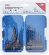 STEP DRILL AND TWIST DRILL SET | 4 - 12 / 4 - 20 MM | 2 - 5 MM | 10 PCS. (1686)