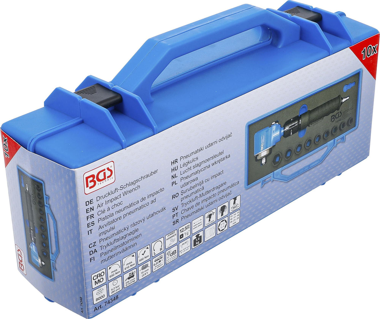 AIR IMPACT WRENCH | ANGLED AND IMPACT SOCKET SET | 12.5 MM (1/2") | 650 NM | 10 PCS. (74348)