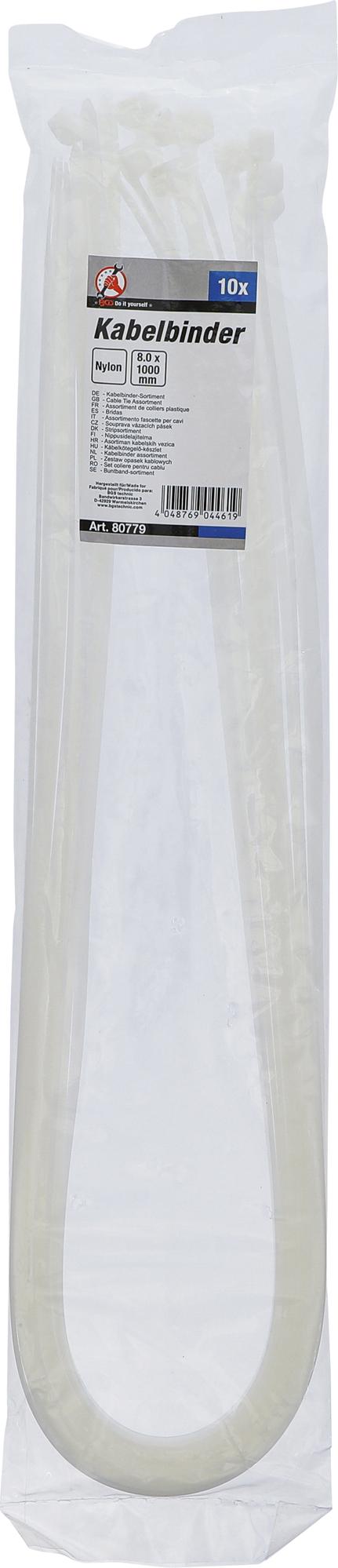CABLE TIE ASSORTMENT | WHITE | 8.0 X 1000 MM | 10 PCS. (80779)