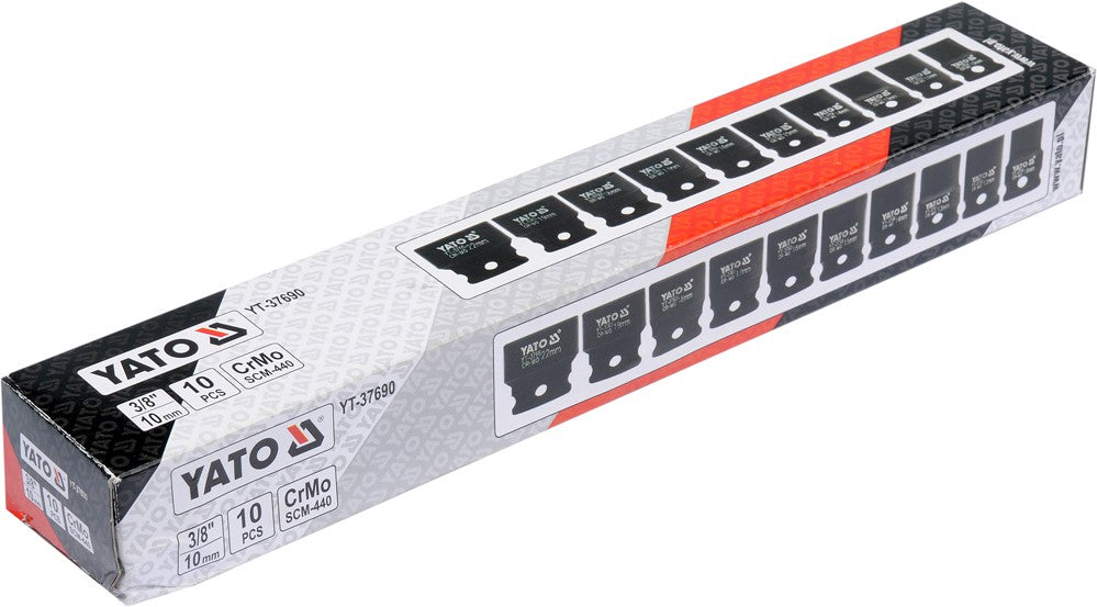 IMPACT SOCKET SET, HEX | 10 MM (3/8") | 10 - 22 MM | 10 PCS. (YT-37690)
