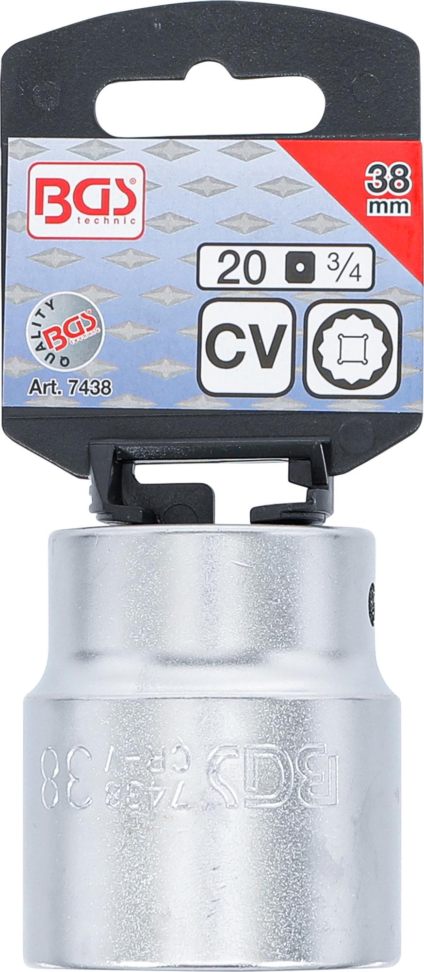 SOCKET, 12-POINT | 20 MM (3/4") DRIVE | 38 MM (7438)