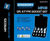 SOCKET SET E-STAR FOR BOLTS 14 PCS., 1/4"+3/8"+1/2", E4-E24 (KR121014)