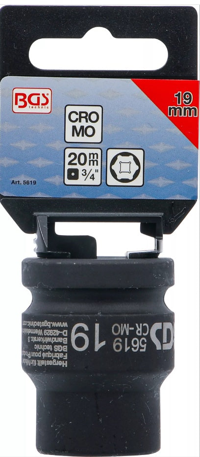 IMPACT SOCKET, HEXAGON | 20 MM (3/4") DRIVE | 19 MM (5619)