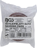 SANDING PADS FOR ECCENTRIC SANDERS | Ø 75 MM | K 60 - 80 - 120 | 30 PCS. (70195)