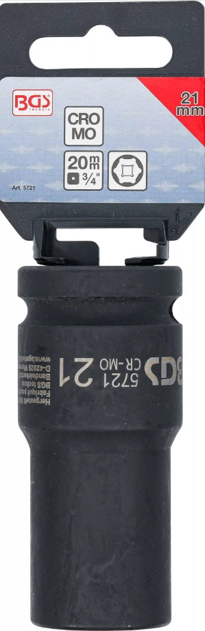 IMPACT SOCKET HEXAGON, DEEP | 20 MM (3/4") DRIVE | 21 MM (5721)