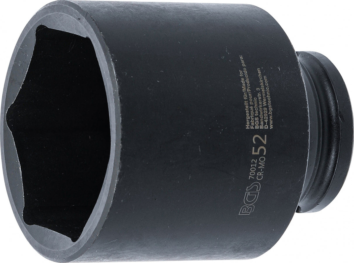 IMPACT SOCKET, HEXAGON | 12.5 MM (1/2") DRIVE | 52 MM (70012)