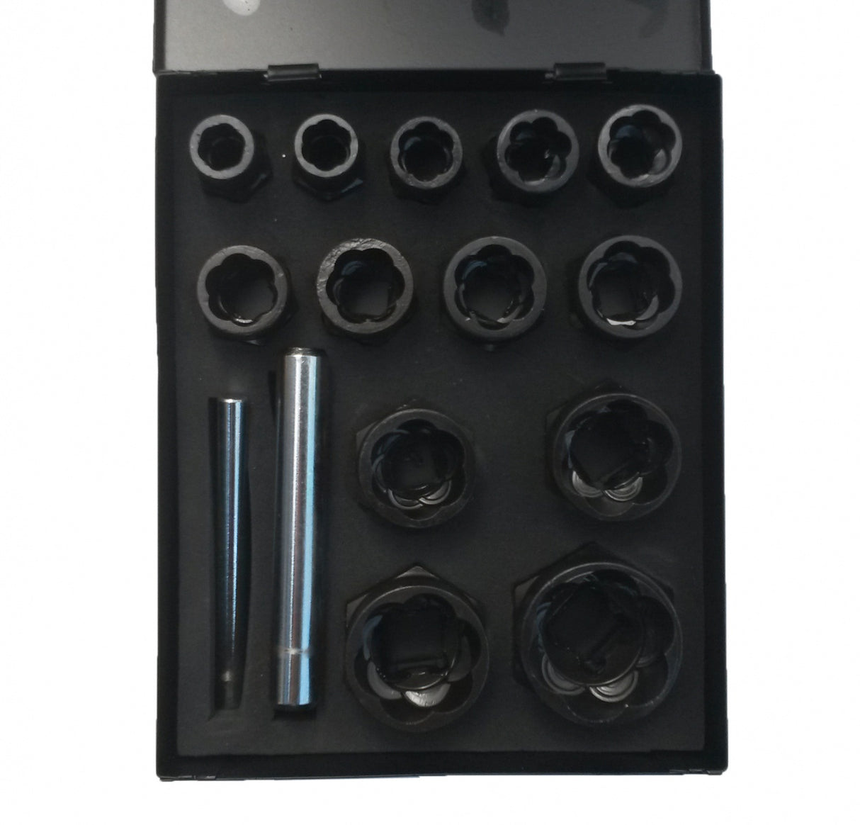 SOCKET SET FOR DAMAGED BOLTS METAL BOX 3/8"+1/2" | 15 PCS. (2408E)