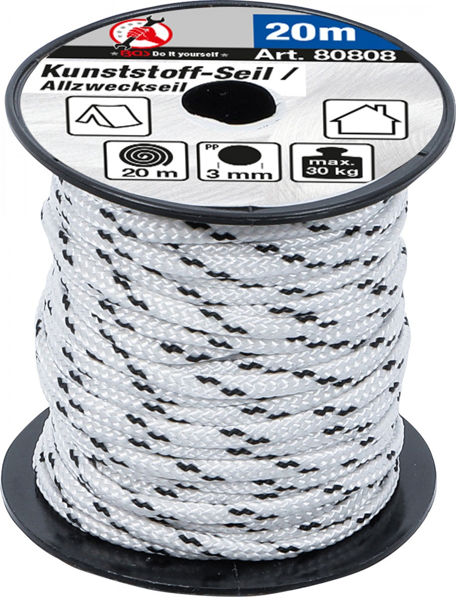 PLASTIC ROPE / ALL-PURPOSE ROPE | 3 MM X 20 M | BLACK / WHITE (80808)