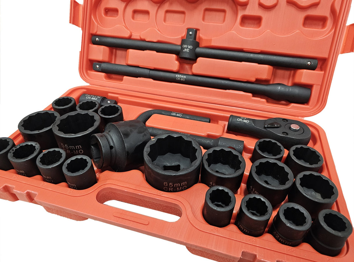 IMPACT SOCKET SET | CR-MO | 12-POINT | 25 MM (1") | 20 MM (3/4") | 26 PCS. (SLS26A)