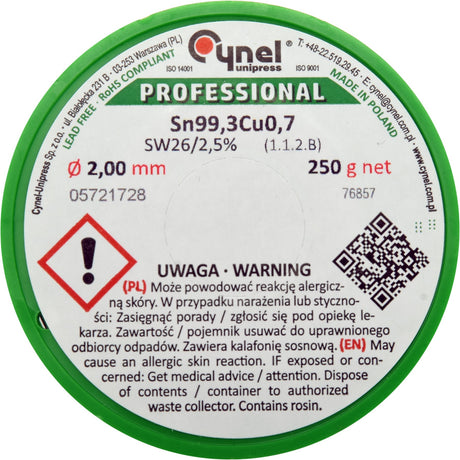 LEAD FREE SOLDER 2MM 250G (76857)