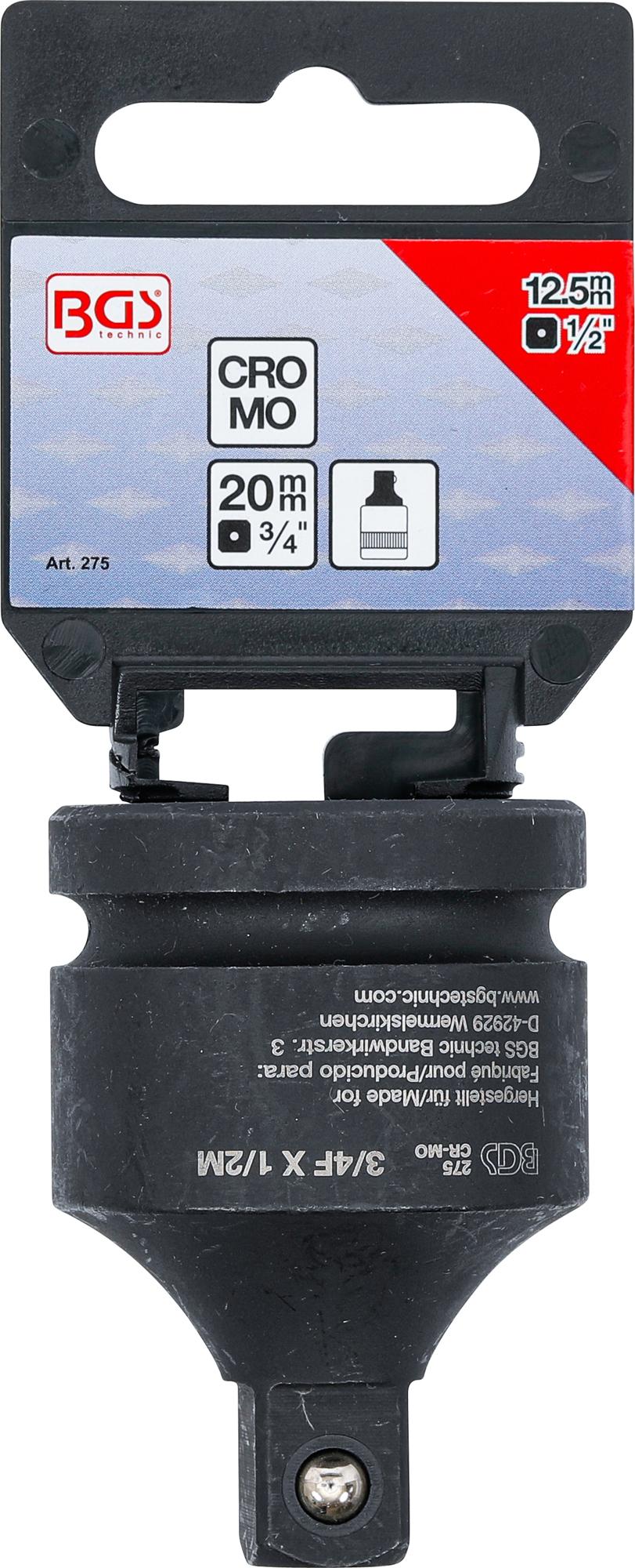 IMPACT SOCKET ADAPTOR | INTERNAL SQUARE 20 MM (3/4") - EXTERNAL SQUARE 12.5 MM (1/2") (275)