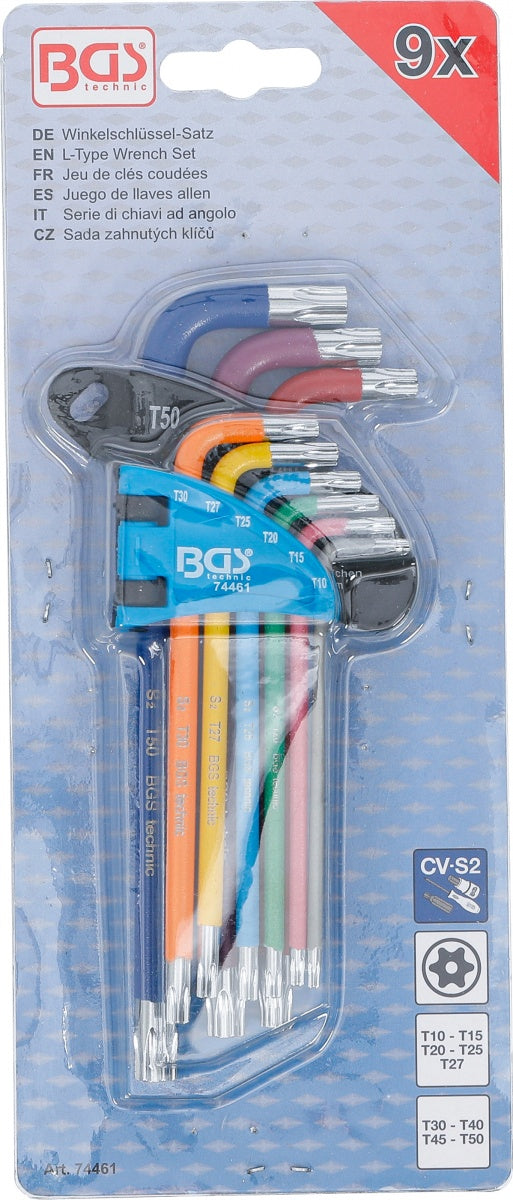 L-TYPE WRENCH SET | MULTICOLOUR | T-STAR TAMPERPROOF (FOR TORX) T10 - T50 | 9 PCS. (74461B)