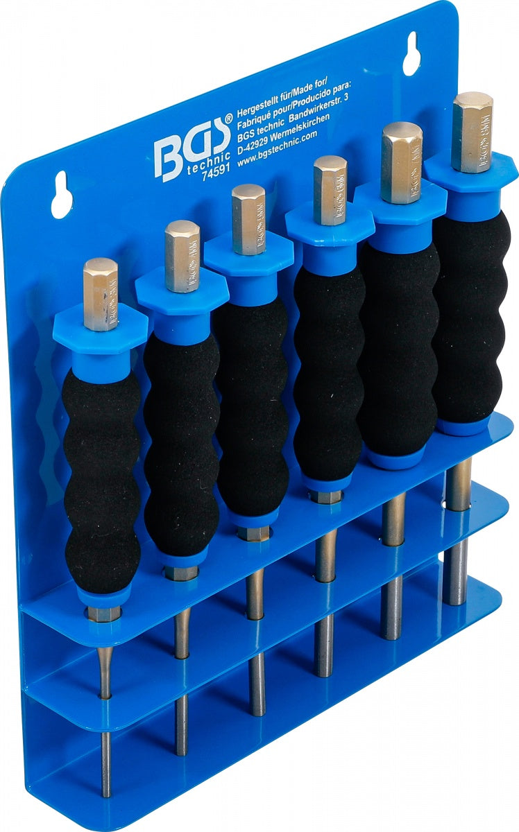 PIN PUNCH SET | WITH HAND PROTECTION | 180 MM | 3 - 8 MM | 6 PCS. (74591)